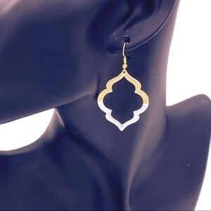 Two Tone Quatrefoil Hook Earrings Silver and Gold